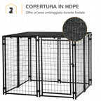 Foldable Dog Playpen with Cover, 8 Panels with Lockable Door, 141x141x113cm, Black
