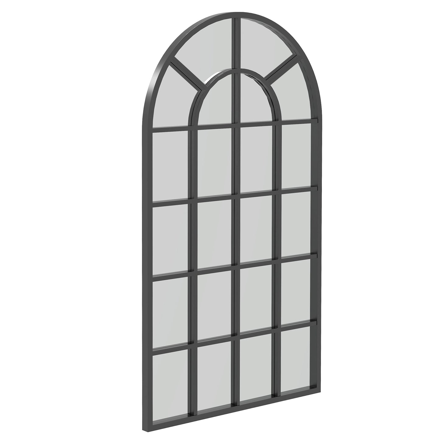 Wall Mounted Arched Mirror for Home and Office, Glass and Metal, 62x2.5x110 cm, Black