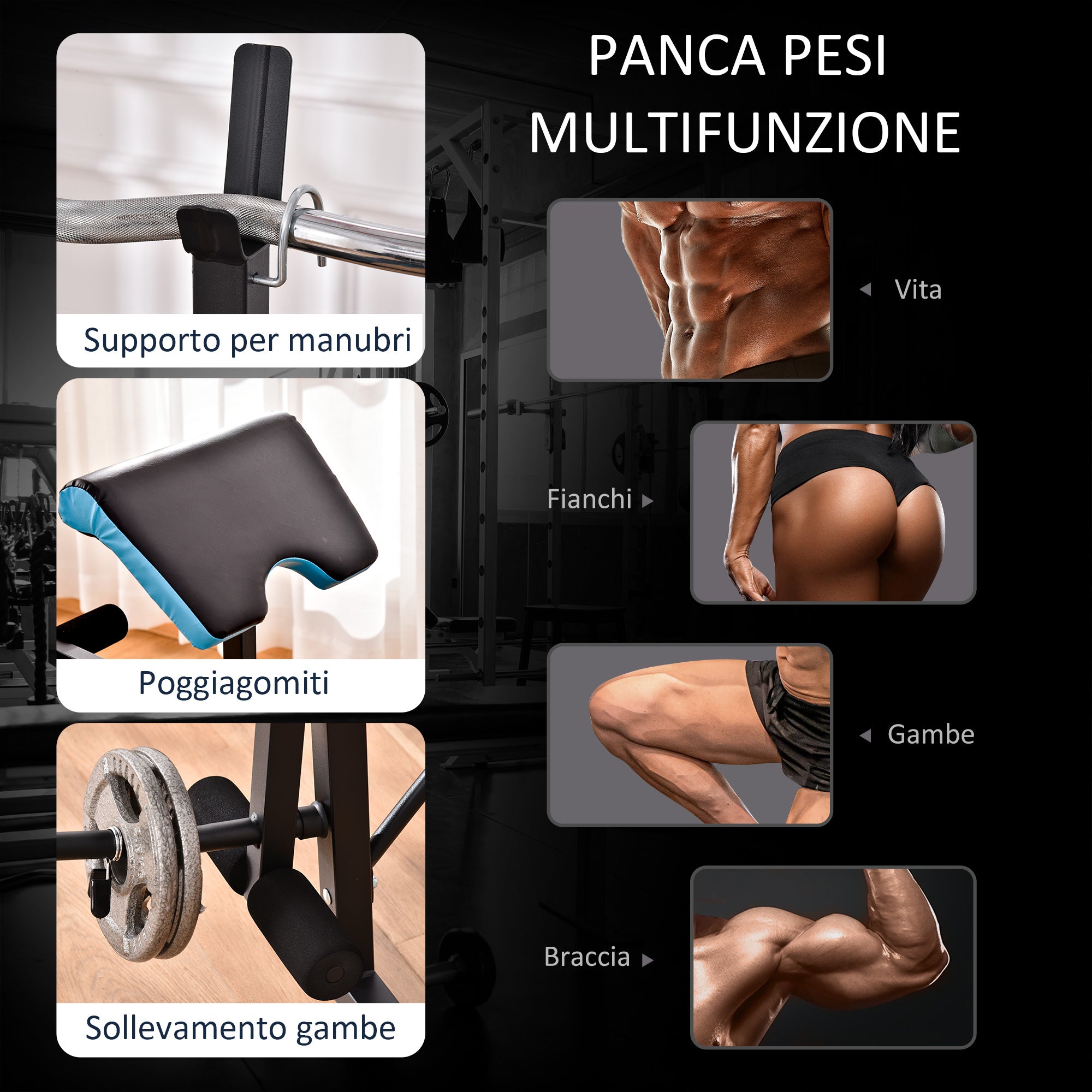 HOMCOM Multifunctional Weight Bench with Barbell Support and Adjustable Backrest, Steel and PU, 155x56.5x120 cm, Black and Blue