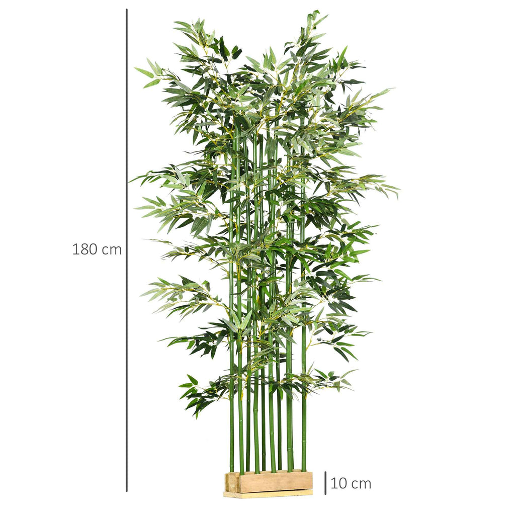 180cm Tall Artificial Bamboo Plant with 1640 Leaves and Pine Wood Base 35x10x10cm, Green