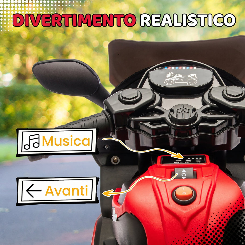 AIYAPLAY Electric Motorcycle for Children 18-36 Months, 6V, with Removable Wheels, Built-in Headlights and Music, Red