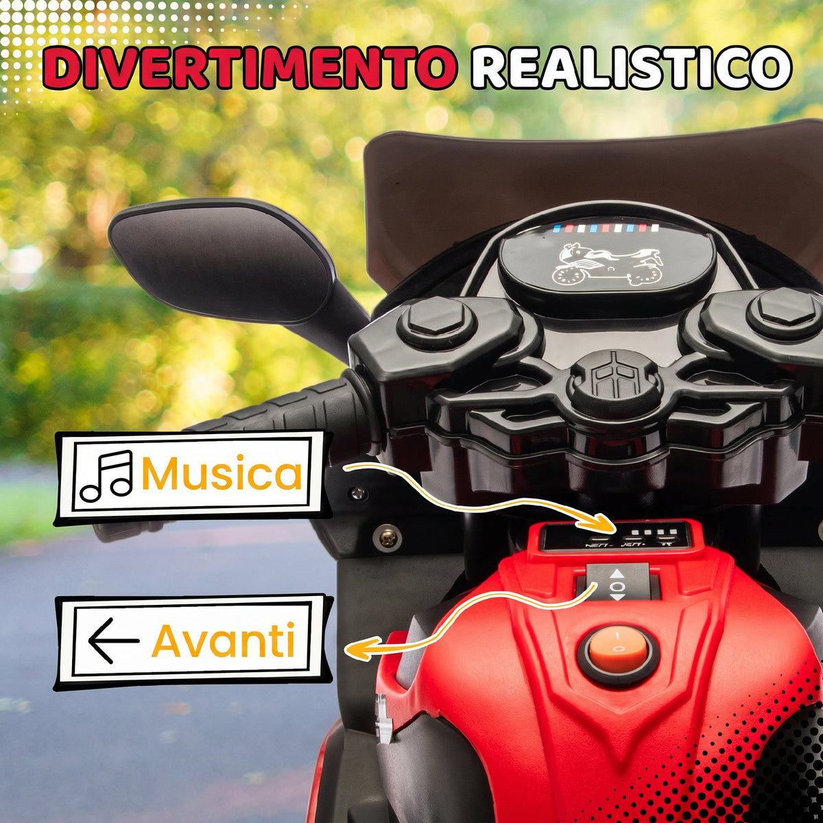 AIYAPLAY Electric Motorcycle for Children 18-36 Months, 6V, with Removable Wheels, Built-in Headlights and Music, Red