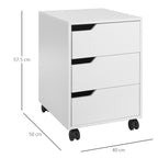 3 Drawer Office Chest with Retractable Handles, Wood and Metal, 40x50x57.5 cm, White