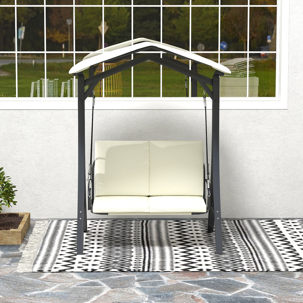 2 Seater Garden Swing with Adjustable Canopy and Cushions, 150x120x182 cm, Cream