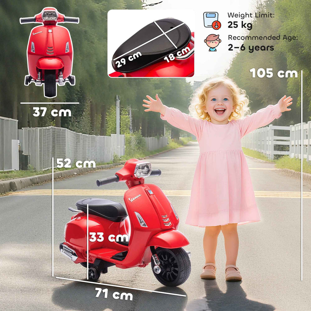 Electric Motorcycle for Kids Ages 2-6 with 6V Battery, Headlight, Horn and Auxiliary Wheels, Red