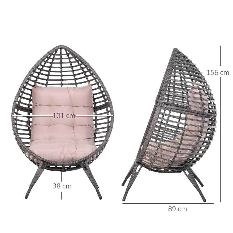 DROPPA | Boho Teardrop Rattan Outdoor Lounge Chair with Cushion, 101x89x156cm Grey and Beige - Borge' Group Limited