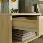 HOMCOM Set of 2 Bedside Tables with Drawer and Open Shelves in Nordic Style, in Chipboard and Rattan, 40x34x23 cm - Borgè