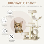Cat Tree Toy with Different Platforms in Natural Sisal, Height 105cm, Cream