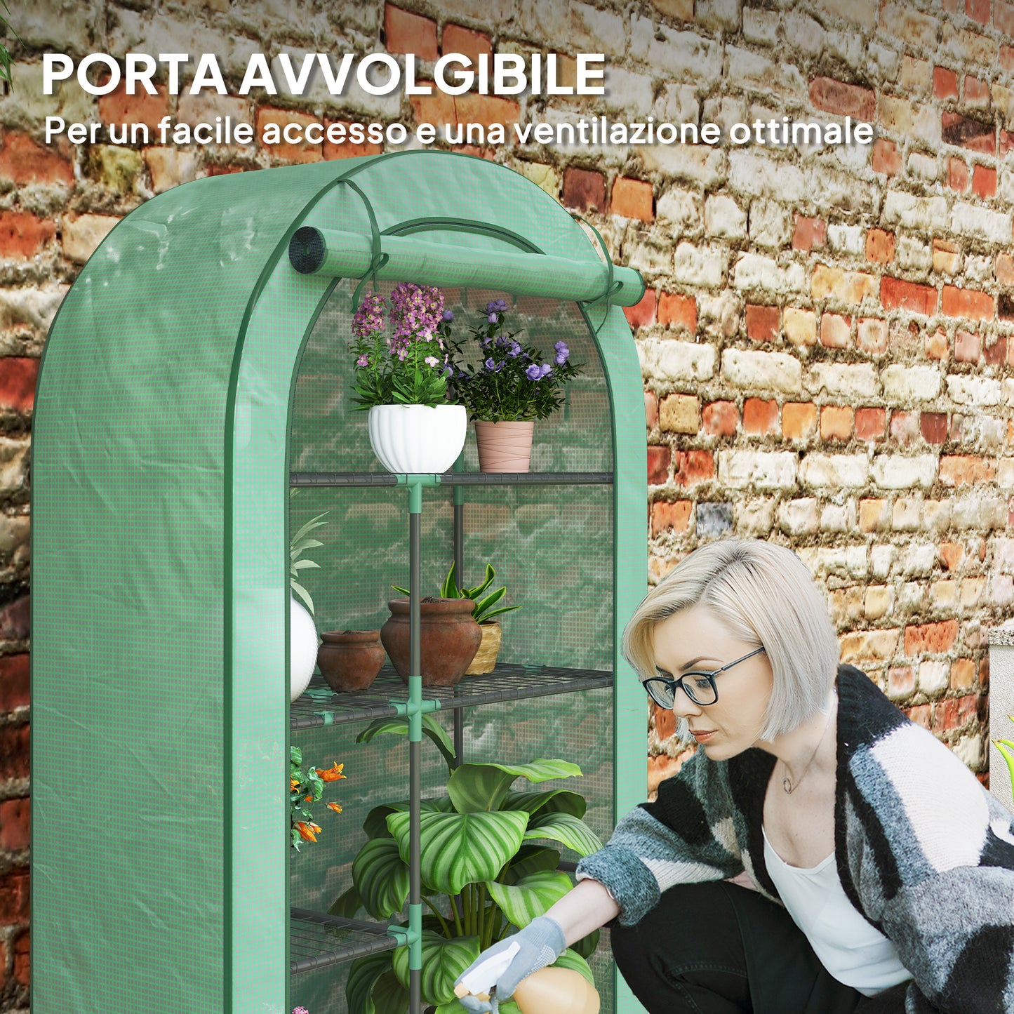 4-Tier Wall Greenhouse with Hinged Door, Steel and PE, 100x45x160 cm, Green