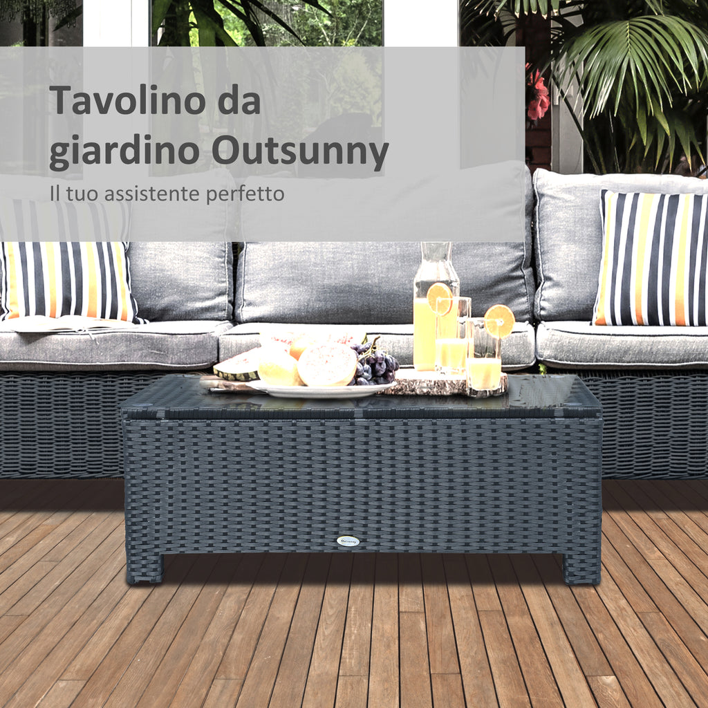 Outsunny Ousunny outdoor table in Rattan PE with tempered glass top, 85x50x39cm, black - Borgè