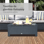 Outsunny Ousunny outdoor table in Rattan PE with tempered glass top, 85x50x39cm, black - Borgè