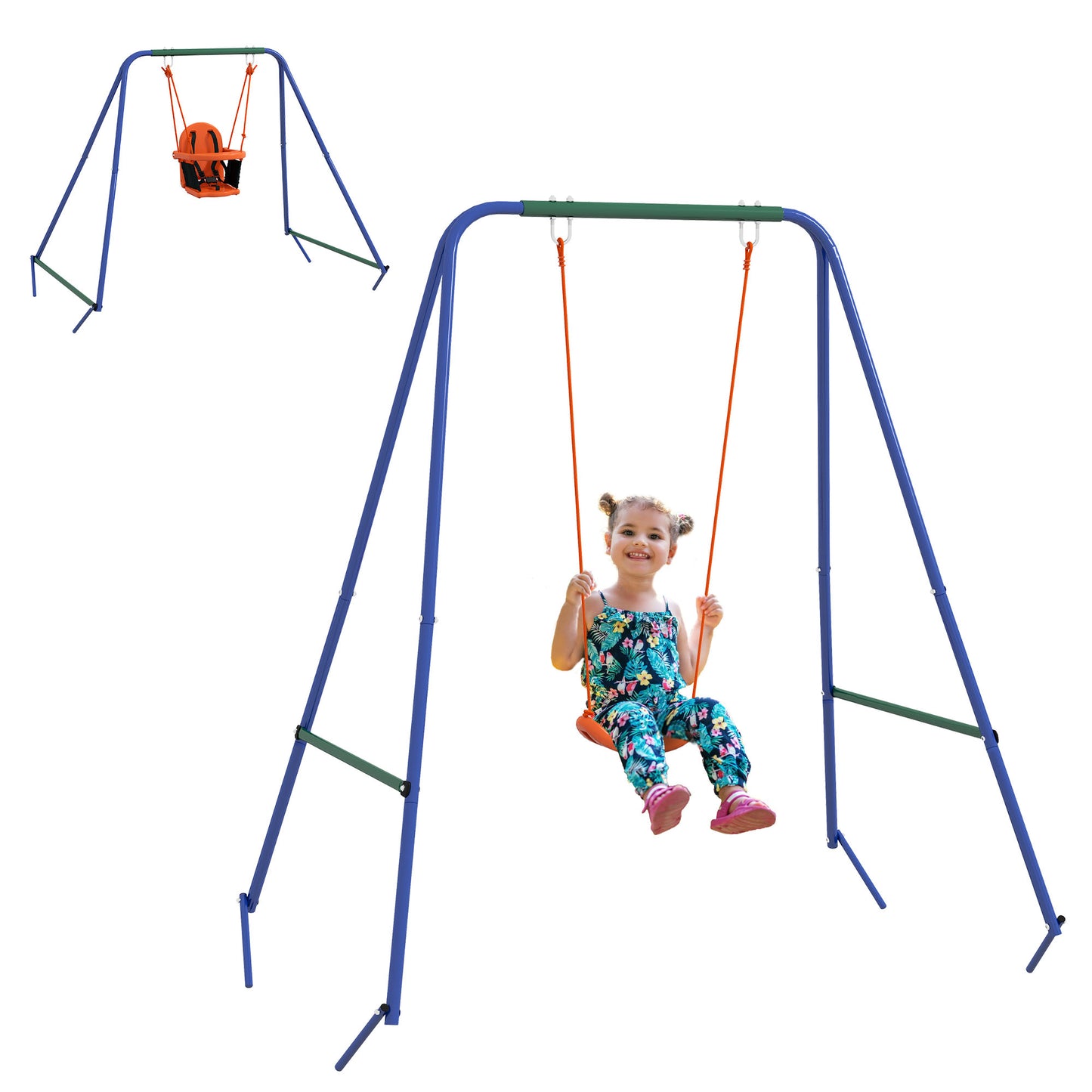 Outsunny 2-in-1 Garden Swing for Babies and Children from 6 Months to 8 Years, Orange and Blue