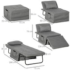 Ottoman 4 in 1 Multipurpose Folding Ottoman and single Bed with 5 Level Reclining Backrest, Grey - Borgè