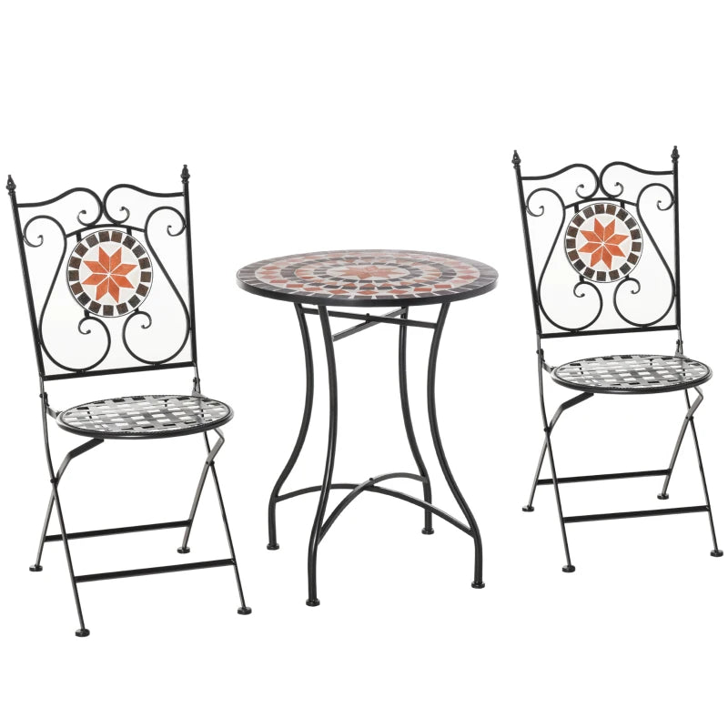 3-Piece Garden Furniture Set with 2 Folding Chairs and 1 Coffee Table, Metal and Ceramic - Borge' Group Limited