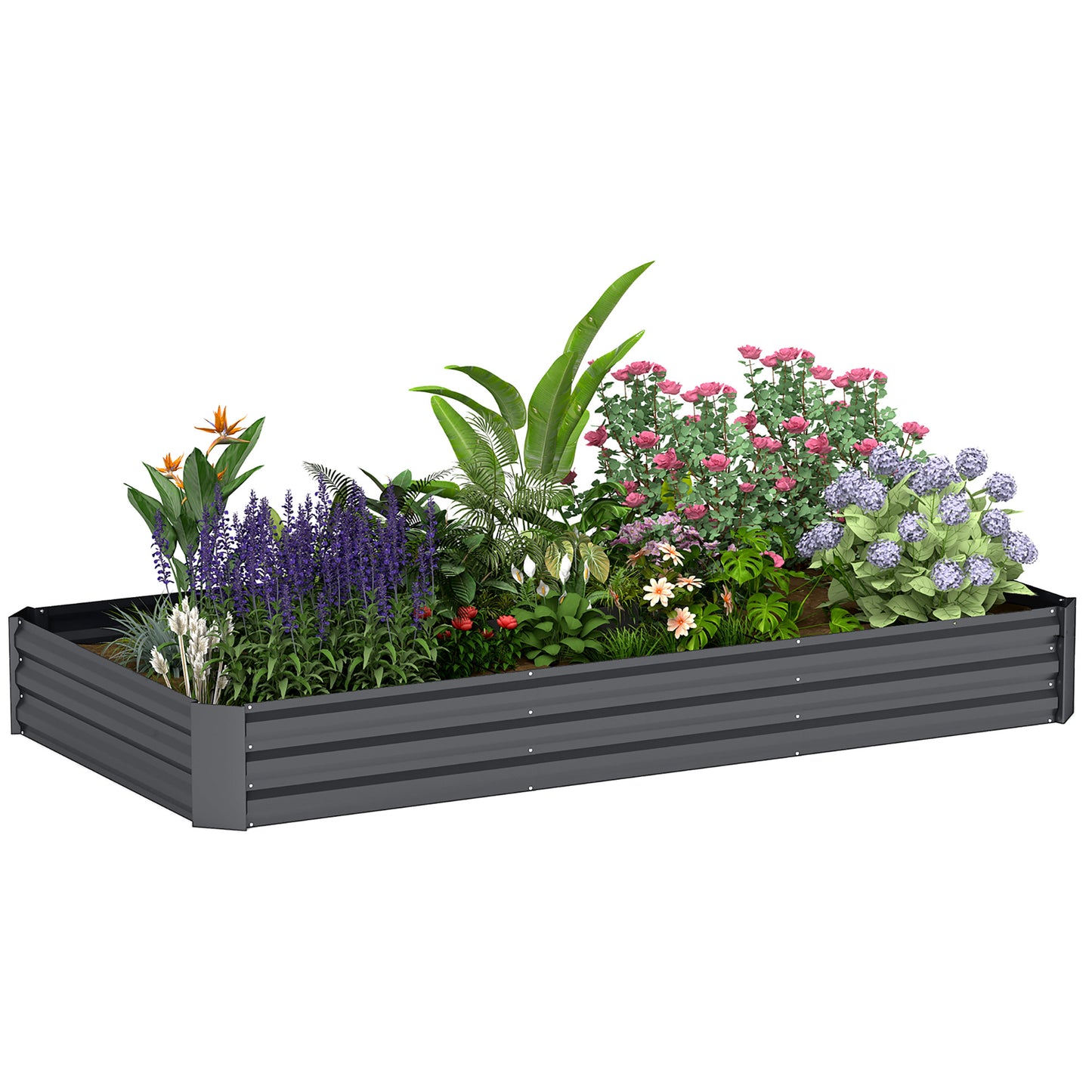 Steel Raised Garden Bed 835L with Open Bottom, 240x120x30cm, Dark Grey