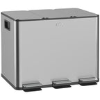 TRES - 20L 3-Section Dustbin with Silent Closure, Stainless Steel and PP, 61.9x36. 6x56. 7 cm