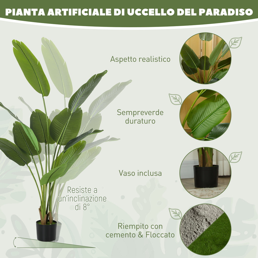 160cm Artificial Plant with 10 Leaves in Green PEVA with Ø16.5x13.5cm Pot