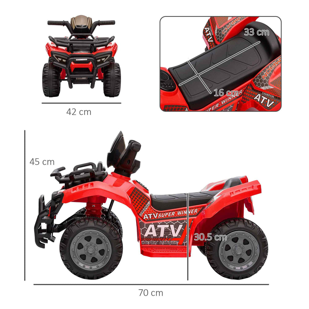 Electric Quad Bike for Kids with 6V Rechargeable Battery, Accelerator Button, Ages 18-36 Months, 70x42x45cm, Red