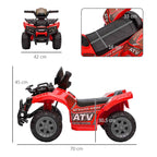Electric Quad Bike for Kids with 6V Rechargeable Battery, Accelerator Button, Ages 18-36 Months, 70x42x45cm, Red