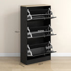 Space-saving 3-drawer shoe rack with adjustable shelves on 2 levels, in wood, 60x23.5x115 cm, Black