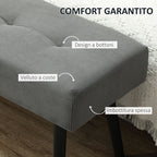 Quilted Bed End Bench in Corduroy Effect Fabric and Steel, 100x36x45 cm, Grey
