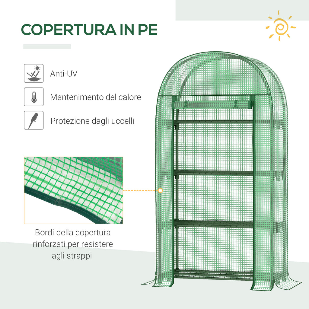 Outsunny Garden Greenhouse with Metal Shelves, PE Cover and Roll-Up Door 80x49x160cm, Green