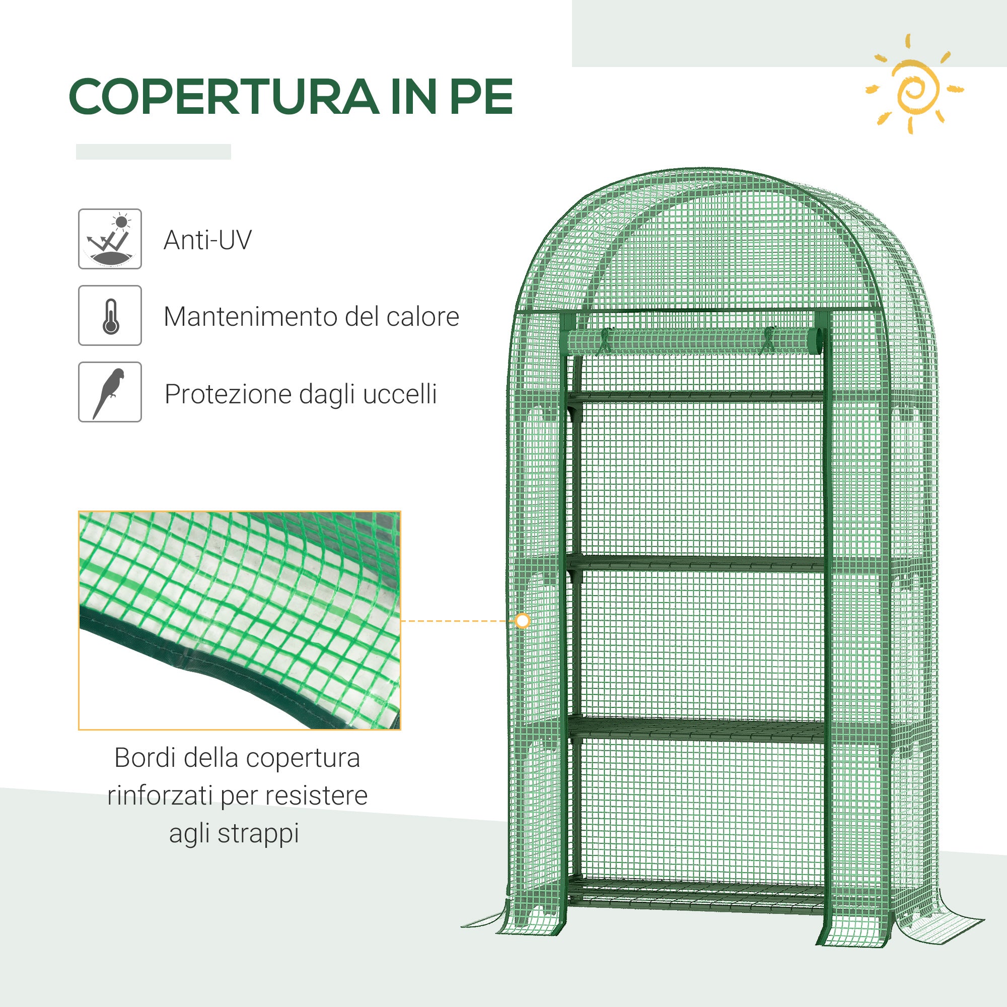 Outsunny Garden Greenhouse with Metal Shelves, PE Cover and Roll-Up Door 80x49x160cm, Green