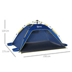Outsunny Pop Up Beach Tent for 2 People with Windows, Fiberglass and Polyester, 220x173x120 cm, Blue and Yellow