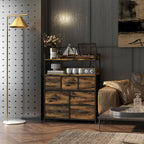 Chest of Drawers 7 Removable Drawers with 2 Shelves Industrial in Wood and Steel, 79x29x101 cm, Brown and Black