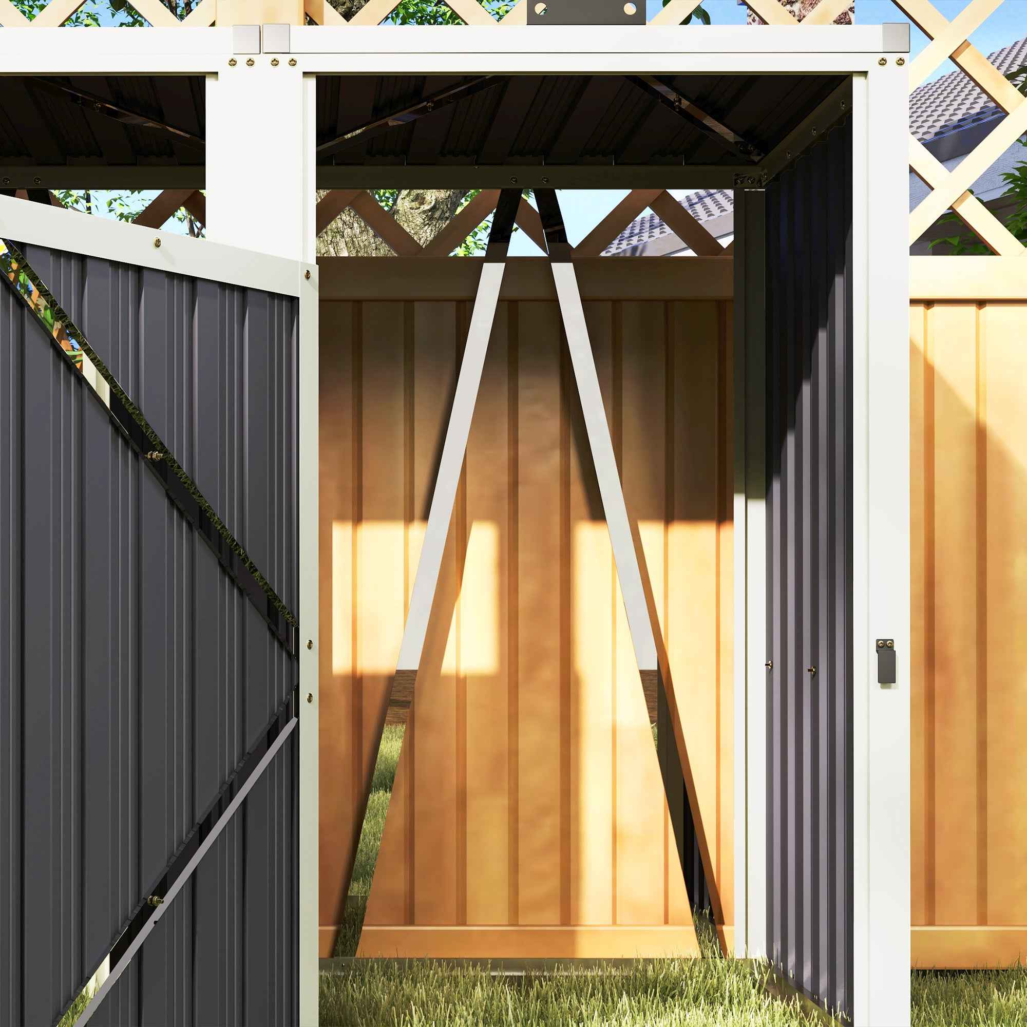 Outsunny 2-Section Garbage Can Shed with Lift-Off Lid, Galvanized Steel, 146x81x122 cm, Dark Grey