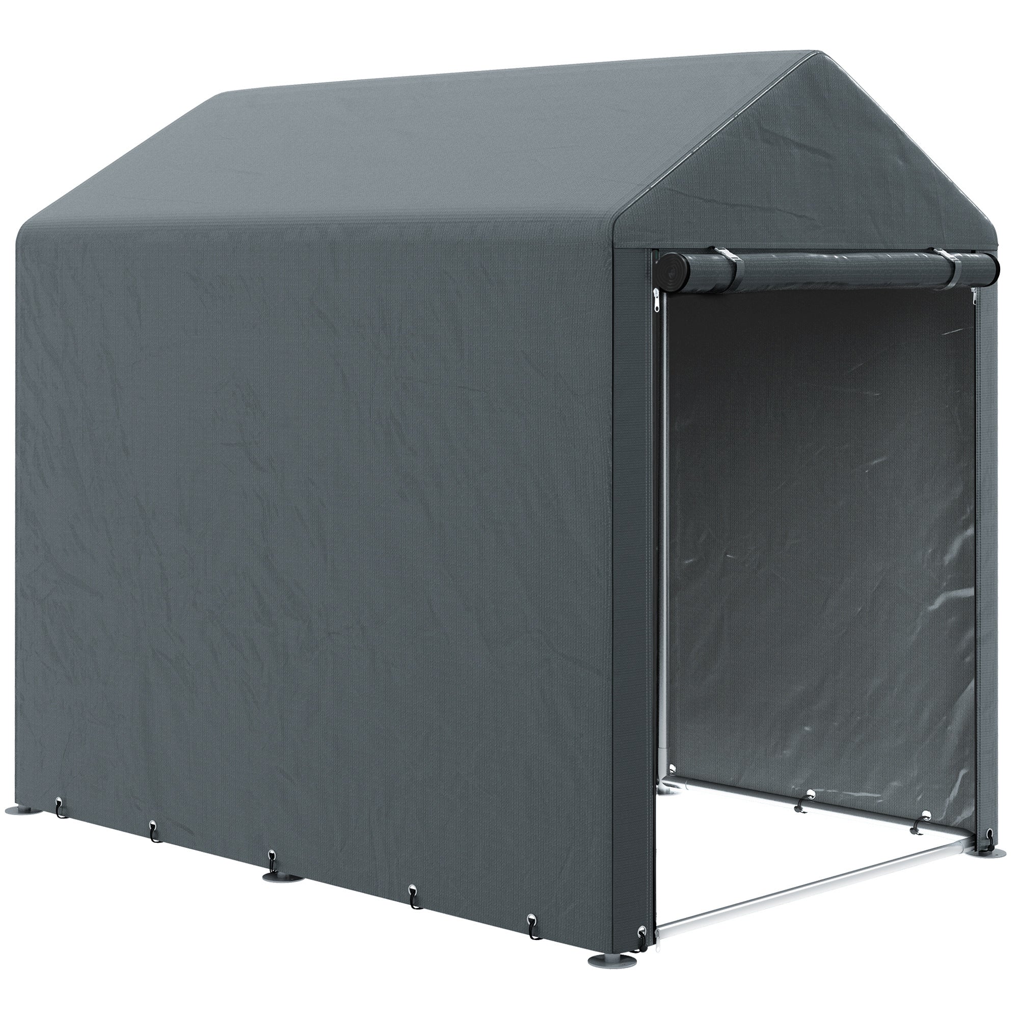 UV Protection Tool Shed with Zip Entrance, Galvanized Steel and PE Fabric, 120x179x165 cm, Dark Grey