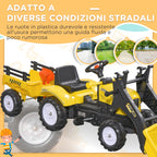 Pedal Excavator for Kids from 3 Years with Front Loader, Trailer and 6 Wheels, Yellow