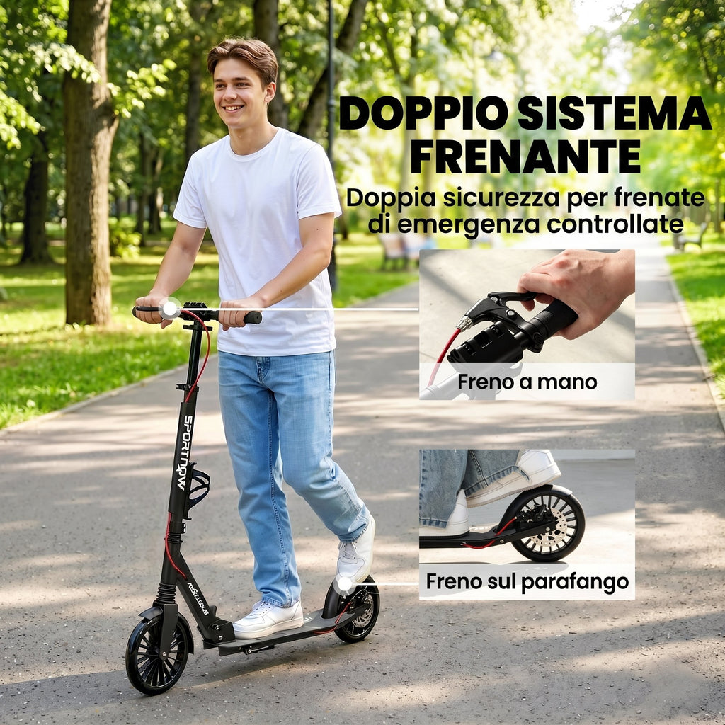 SPORTNOW Folding Scooter with Height-Adjustable Handlebar for Adults, Silver