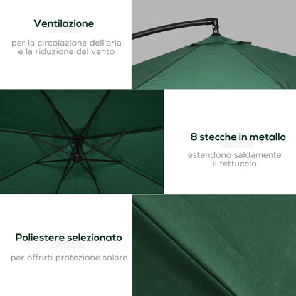 Outsunny Garden Umbrella 3x3 m with Mosquito Net, Crank Opening and Cross Base, Green - Borgè