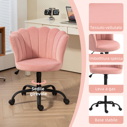 Petal Back Office Chair Armless Height Adjustable Velvet Upholstery Pink