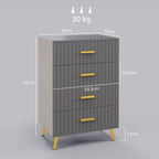 Modern 4 Drawer Chest of Drawers in Wood and Aluminum, 60x40x90 cm, Gold and Dark Grey