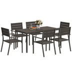 Outdoor Set with Rectangular Dining Table and 6 Stackable Chairs with Armrests, Brown