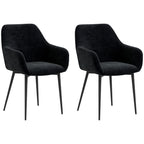 Set of 2 Modern Dining Chairs with Armrests, Padded Seat and Steel Legs, 54x57x80cm, Black