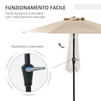 Tilting Garden Umbrella 2.3x2m with Crank Opening and 6 Ribs, Khaki - Borgè