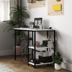Desk with 2-Tier Bookshelf and Charging Sockets, in Wood and Metal, 100x50x75 cm, White and Black