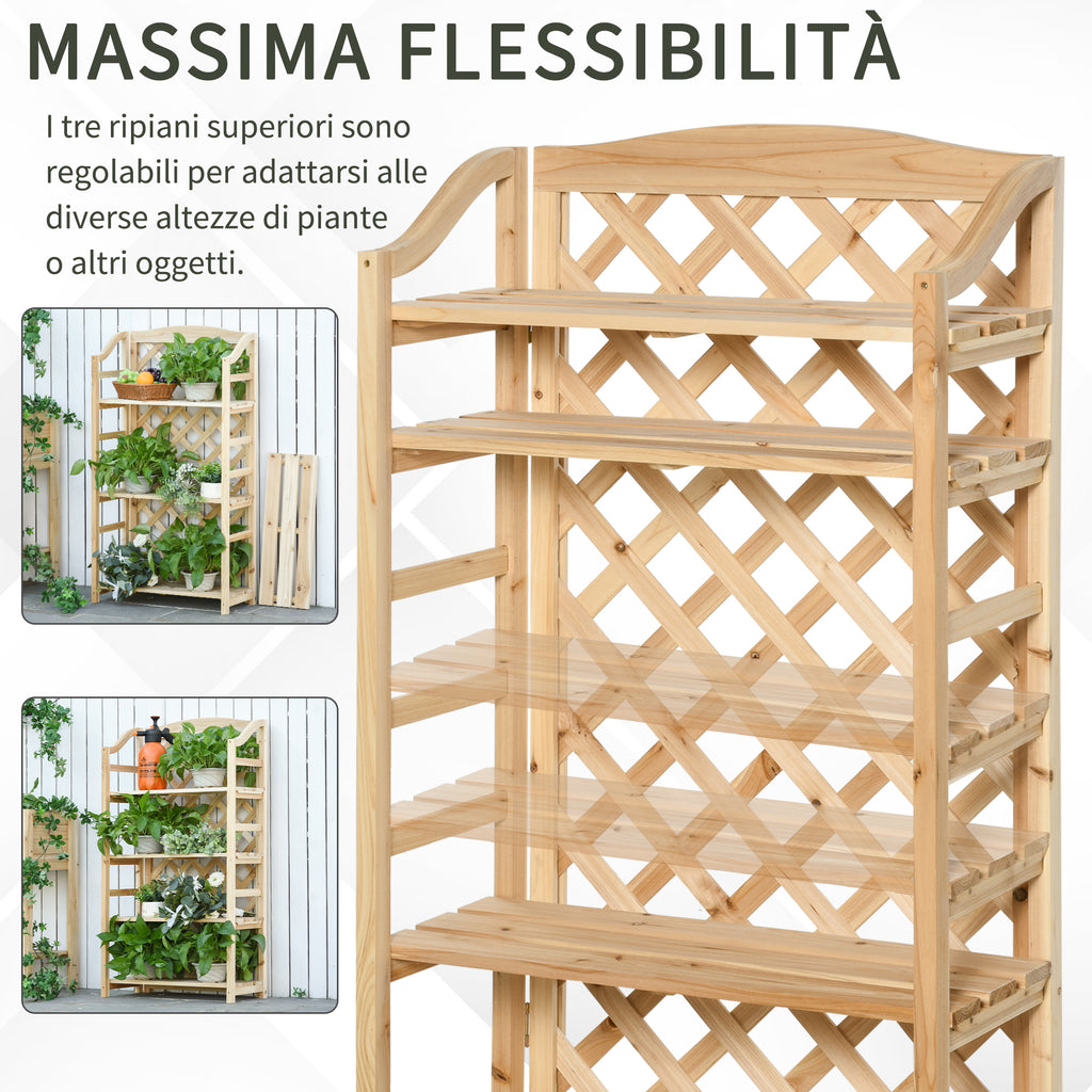 Outsunny Outdoor Plant Stand, Folding Balcony Planter with 4 Adjustable Shelves, Wooden Garden and Home Decor, 67x33x123cm