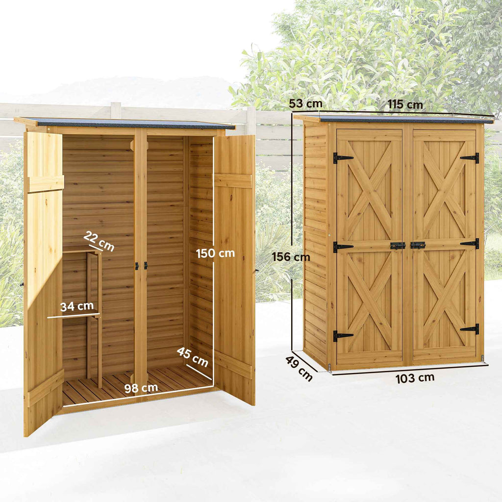 Outsunny Brown Wooden Shed, Tool Storage with 2 Shelves