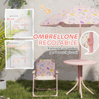 Garden Set for Children 2-5 Years with Round Table, 2 Folding Chairs and a Umbrella, Pink