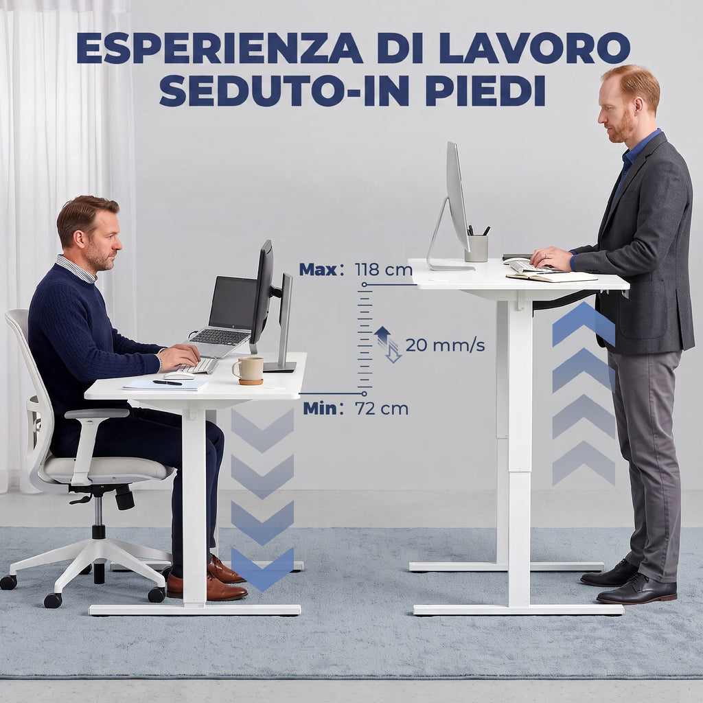 HOMCOM Electric Height-Adjustable Desk with Memory Function, 140x60x72-118 cm, White