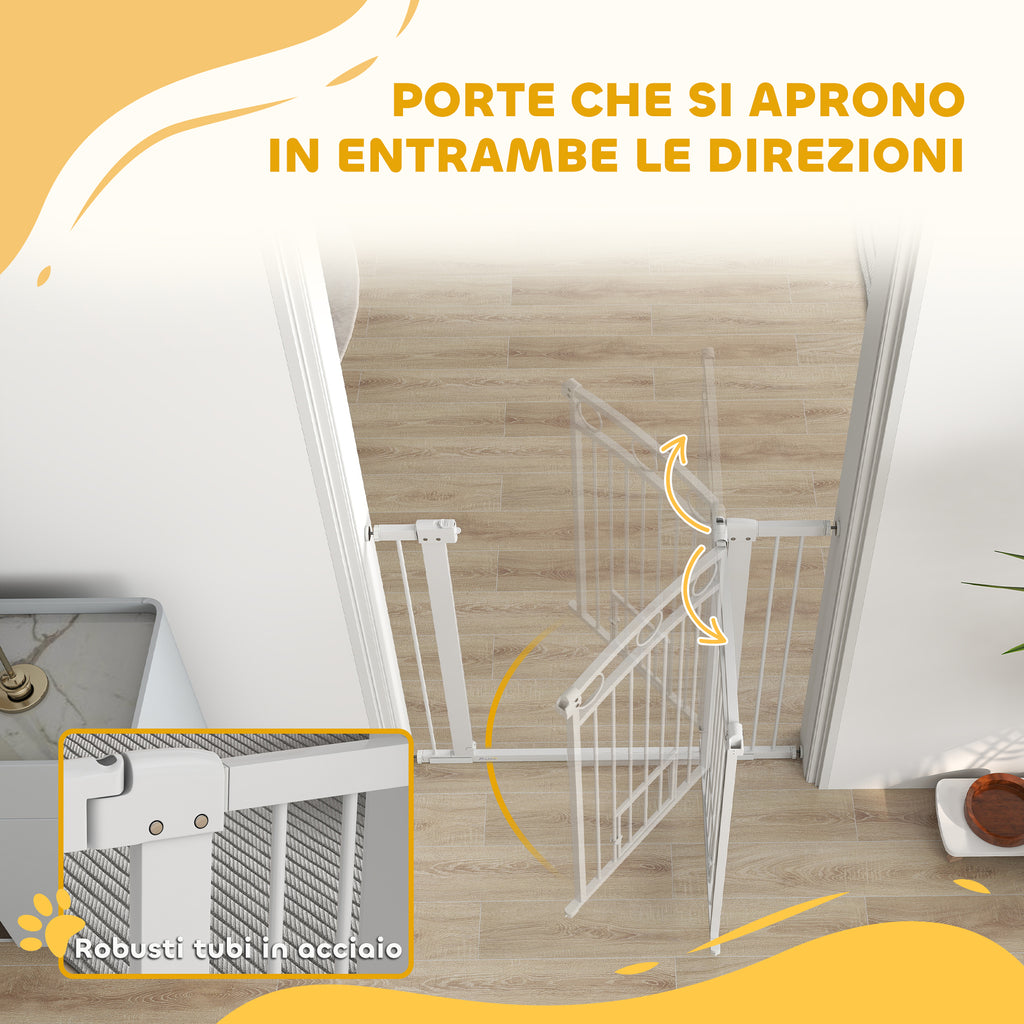 Adjustable Dog Gate 76-104 cm, 106 cm High Gate with 2 Extensions, White