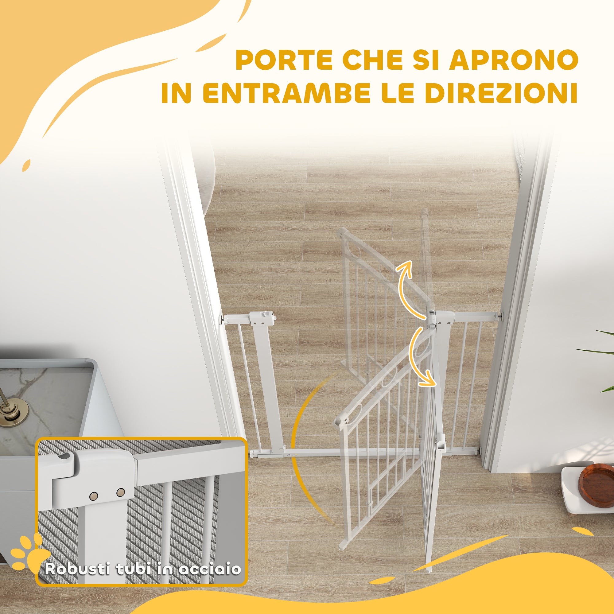 Adjustable Dog Gate 76-104 cm, 106 cm High Gate with 2 Extensions, White