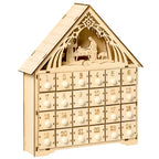 Wooden Advent Calendar with 24 Drawers, Christmas Decoration with Carved Nativity Scene and Lights, 26.6x6x30cm