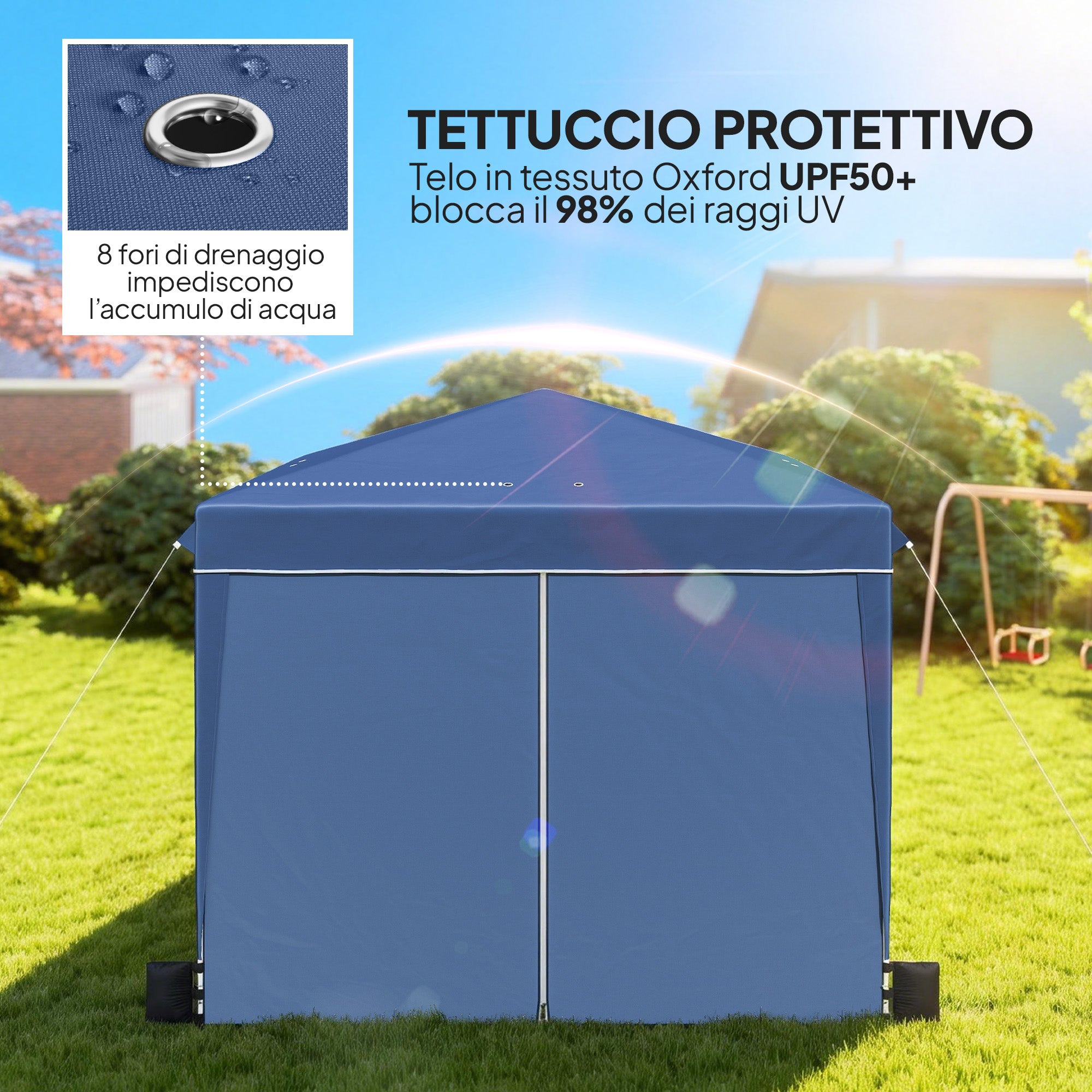 Outsunny 3x3m Folding Gazebo with Walls and Adjustable Height, UV Protection 50+, Dark Blue