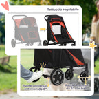 Foldable Dog Stroller with Zipper Entrances and Mesh Windows, 112x65x100 cm, Black and Red