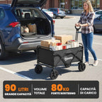 Outsunny 90L Folding Garden Cart with Adjustable Handle and Cup Holder, Black